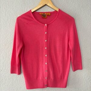 Tory Burch Pink 3/4 Sleeve Wool Button Cardigan Size M